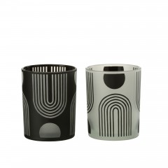 CANDLE HOLDER GLASS BLACK AND WHITE ASS2    - CANDLE HOLDERS, CANDLES